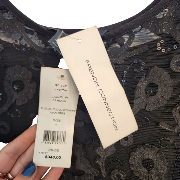 French Connection embellished mesh midi dress black with slip size 4 - Picture 7 of 11